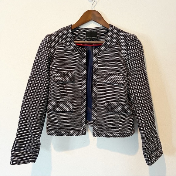 Cynthia Rowley Jackets & Blazers - Cynthia Rowley Navy and White Tweed Cropped Blazer Open Front Size Medium